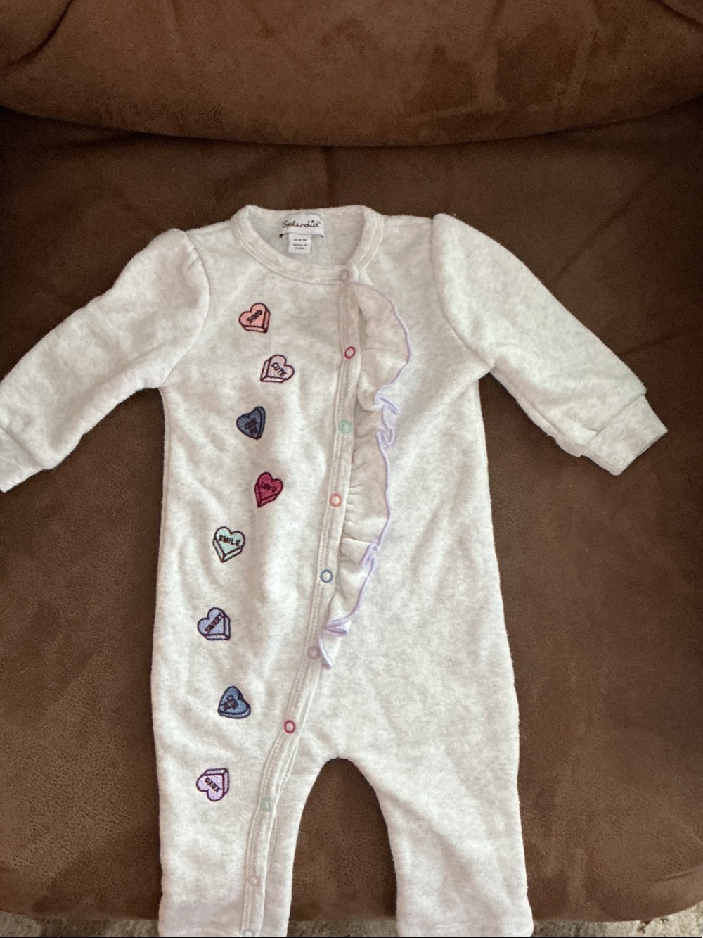 Splendid Cream Footie with Multicolor Heart Embroidery